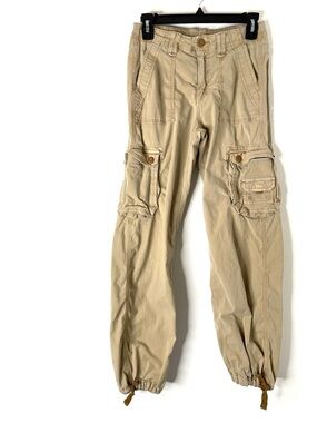 American Eagle Outfitters Tan Baggy Jogger Cargo Pants Utility Drawstring Cuffs